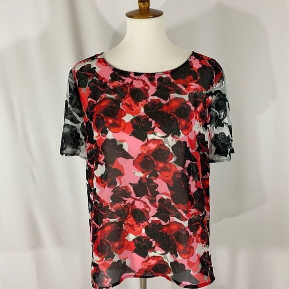 NWOT Halogen Floral Short Sleeve Top - Picture 2 of 6